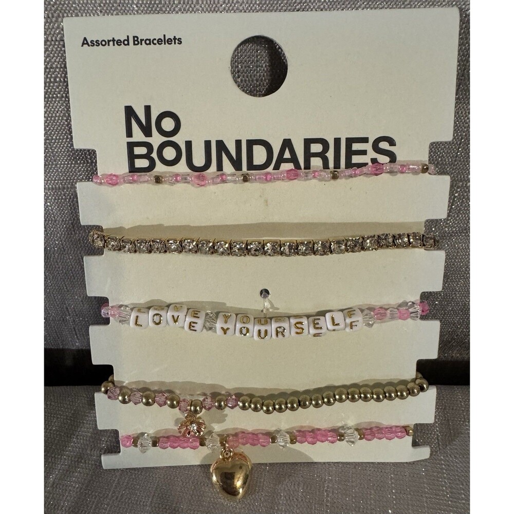 No boundaries stretchy beaded bracelet set inspirational bracelets pink & gold